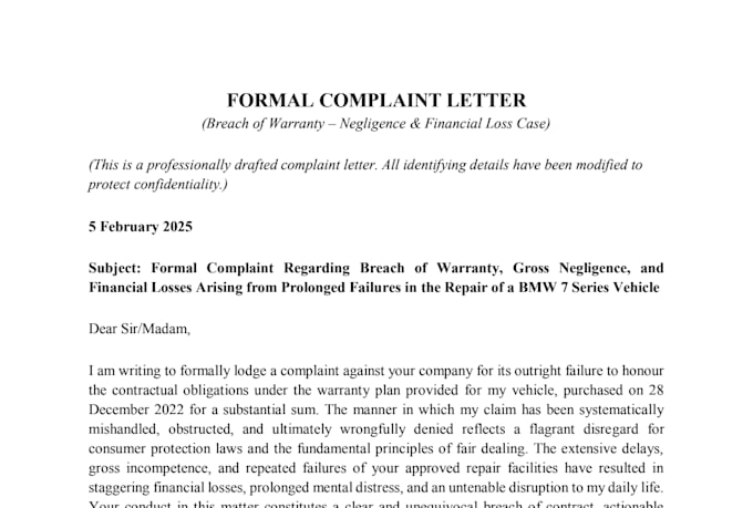 write professional complaints, grievances, demand, and dispute letters